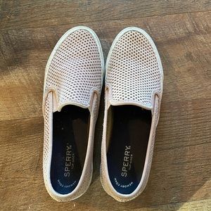 Light pink perforated Sperry slip ons. Size 8. GUC!